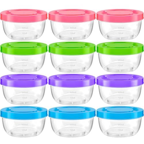 TOFLEN Reusable Small Freezer Containers 5 Oz Plastic Food Storage Containers with Screw On Lids, Leakproof & Airtight, Freezer Safe, Dishwasher Safe, Set of 12 Multicolor - size: 5 oz*12
