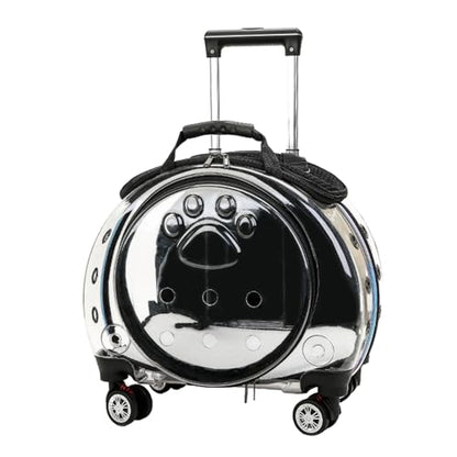 Pet Trolley Case with Clear Ventilation Holes & Silent Wheels – 2-in-1 Rolling Pet Backpack Carrier for Cats Dogs, Portable Travel Suitcase, Airline Approved, Lightweight Black - color: Black