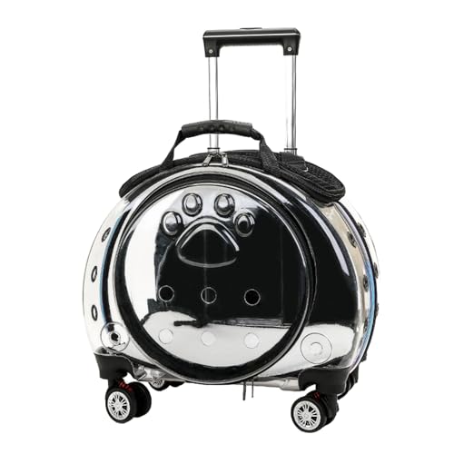 Pet Trolley Case with Clear Ventilation Holes & Silent Wheels – 2-in-1 Rolling Pet Backpack Carrier for Cats Dogs, Portable Travel Suitcase, Airline Approved, Lightweight Black - color: Black