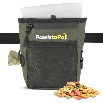 Dog Treat Pouch for Pet Training, One-Hand Magnetic Closure, Hands-Free Treat Bag with Silicone Liner, No Mess No Smell - color: Military green