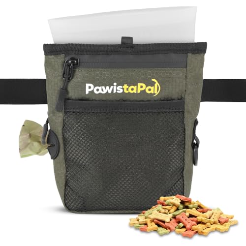 Dog Treat Pouch for Pet Training, One-Hand Magnetic Closure, Hands-Free Treat Bag with Silicone Liner, No Mess No Smell - color: Military green