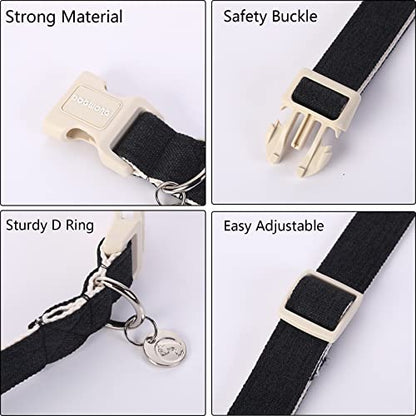DOGWONG Cotton Hemp Dog Collar, Heavy-Duty Black Dog Collar Adjustable Soft Natural Fabric Pet Cute Wedding Puppy Necklace for Small Medium Large Dogs - color: A: Black, size: X-Small
