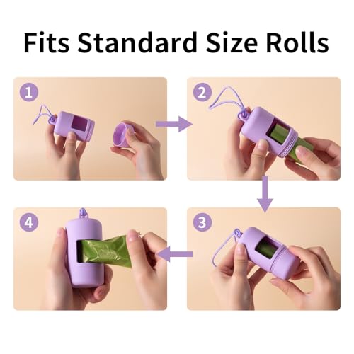 Dog Poop Bag Holder for Leash,2Pack Dogs Waste Bag Dispenser with Elastic Loop Protable Lightweight Plastic Holders for Pet Doggy,Light Blue and Purple