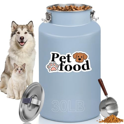 30 lb Stainless Steel Dog Food Storage Container, Airtight Metal Canister with Lid & Scoop, Extra Large Capacity for Multi-Pet Families, Preserve Freshness - size: Large