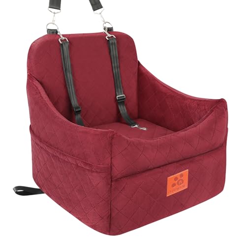 GL GLENSLAVE Dog Car Seat for Small/Medium Dogs, Dog Booster Car Seats with Thick Cushion for Dogs Under 35lbs, Detachable Washable Pet Carseat with Storage Pockets, 2 Safety Belts(Red) - color: Red