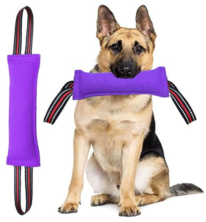 Clysoru Tug Toy for Dogs Tug of War Dog Toy with 2 Strong Red Band Handles Lasting Training Equipment Puppy to Large Dogs Interactive Toy Best for Tug of War Pull Indestructible Rope Toys (Purple) - color: purple