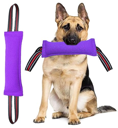 Clysoru Tug Toy for Dogs Tug of War Dog Toy with 2 Strong Red Band Handles Lasting Training Equipment Puppy to Large Dogs Interactive Toy Best for Tug of War Pull Indestructible Rope Toys (Purple) - color: purple