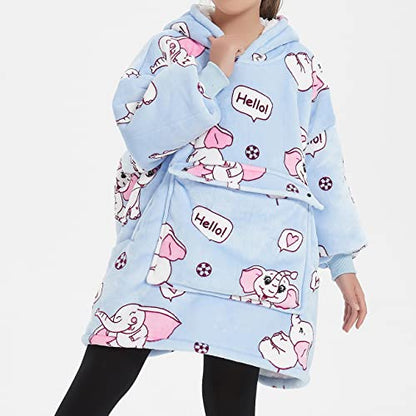 KFUBUO Wearable Blanket Hoodie for Kids Sherpa Patterns Oversized Sweatshirt Blanket With Pocket 6-10 Year Old Girl Boy Birthday Gifts Elephant - color: Printing-elephant, size: Kids 6-10YR