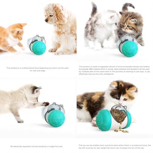 KAYNO Pet, cat and Dog Treat Dispenser Toys, pet Puzzle Food Funnel Toys, Food Grade Material, Non-Tipping, Clear Food Storage bin and Wheel Sliding Design. (Blue) - color: Blue