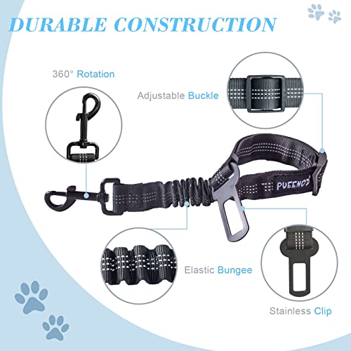 2 Pack Dog Seat Belt Adjustable Dog Car Seatbelts for Vehicle Nylon Pet Safety Seat Belt with Elastic Bungee Buffer Reflective & Durable Car Harness for Dogs - color: Black + Black