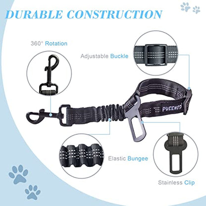 2 Pack Dog Seat Belt Adjustable Dog Car Seatbelts for Vehicle Nylon Pet Safety Seat Belt with Elastic Bungee Buffer Reflective & Durable Car Harness for Dogs - color: Black + Black