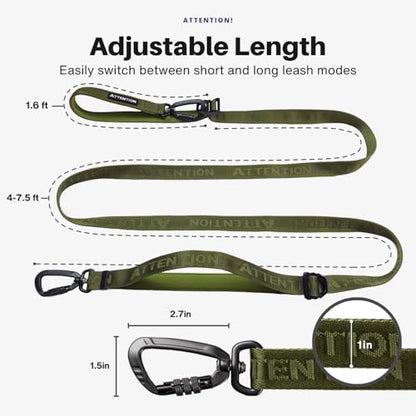 Heavy-Duty Tactical Dog Leash for Medium & Large Dogs, 6-in-1 Hands-Free Lead for Training, 4-7.5FT Adjustable Waist Belt for Walking (Moss Green) - color: Moss Green