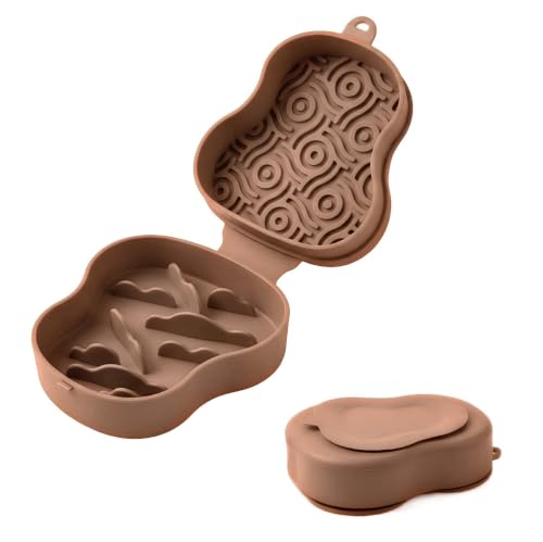 Collapsible Dog Travel Bowl with Lid, Portable Slow Feeder & Lick Mat Combo, Mess-Free Clamshell Silicone Water Dish for Hiking (Khaki) - color: khaki