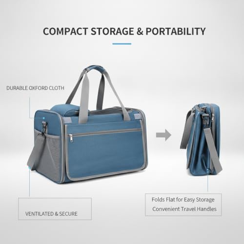 Durable Oxford Cloth Soft-Sided Pet Carrier, Foldable Travel Crate for Cats and Small Dogs up to 15 lbs, Portable Collapsible Bag for Car and Vet Visits
