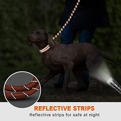 Rope Dog Leash with Comfortable Padded Handle, Highly Reflective Threads Leash for Medium Large Dogs (Orange,1/2" x 4 FT)