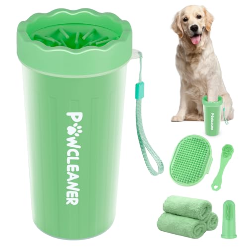 Professional 7 in 1 Dog Paw Cleaner for Dogs - Includes 1 Portable Paw Washer, 1 Bath Brush, 2 Dog Toothbrushes and 3 Absorbent Towels Note: Fits Paws 2.5 to 3.5 Inches Wide (Large, Light Green) - color: Light Green, size: Large