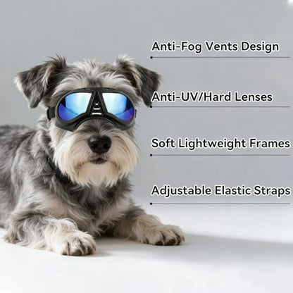 Namsan Dog Goggles Small Breed, Wide Snout & Soft Frame, Tactical Driving Sunglasses for Dogs Small to Medium Breed, Anti-UV Dog Eye Protection, Windproof Dustproof, Adjustable, Blue Lens - color: (Small)Blue Lens