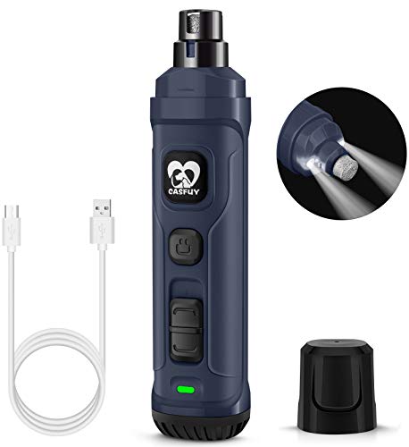 Casfuy Dog Nail Grinder with 2 LED Light - New Version 2-Speed Powerful Electric Pet Nail Trimmer Professional Quiet Painless Paws Grooming & Smoothing for Small Medium Large Dogs and Cats (Blue) - color: B-Blue
