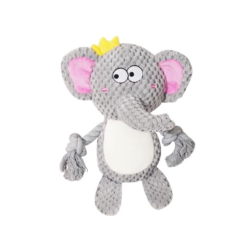 Cute Animals Interactive Squeaky Dog Toy with a Vocal Bladder, Crinkle Paper Stuffed Soft Cotton Chew Toy, Teething Rope Tug of War Pull Toy to Keep Them Busy for Puppy, Small Dogs - Gray Elephant - color: Gray Elephant