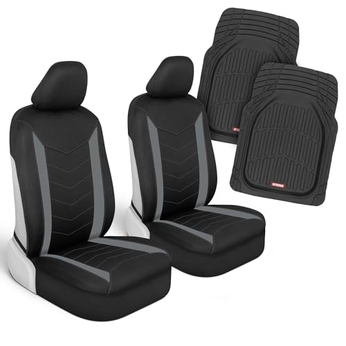 Motor Trend (2) Car Seat Covers for Front Seats with (2) Trimmable Car Floor Mats – Universal Fit Auto Accessories for Cars, Trucks, SUVs, Vans – Interior Protection and Vehicle Interior Shield Combo - color: Gray Front Seats & Mats