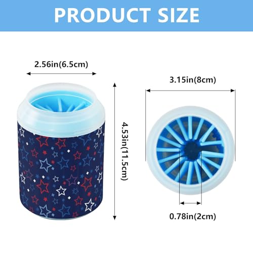 Stars Dots Blue Pattern Dog Paw Cleaner Cup with Soft Silicone Brush, Small Lightweight Portable Muddy Paw Washer for Dogs, Easy to Use Pet Foot Cleaner