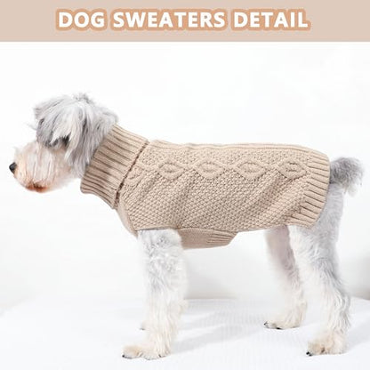 Dog Sweaters Small Dog Clothes Winter Turtleneck Puppy Sweater Warm Pet Cat Sweater Doggy Pullover Outfit with Twisted Design XS~XL(Beige, Large) - color: BEIGE, size: Large