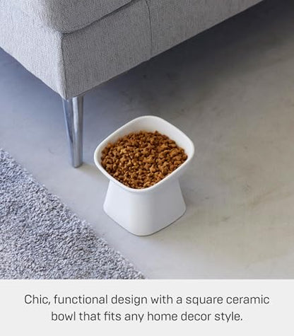 Yamazaki Home Tower Elevated Ceramic Pet Food Bowl - Angled, Non-Slip, Microwave & Dishwasher Safe - 6.7Oz - color: White