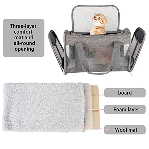 Cat Carrying Case - Pet Carrier Airline Approved, Protable and Breathable Pet Travel Carrier Removable Fleece Pad, Collapsible Cat Carrier Dog Carrier for Medium Cats Small Cats Dogs (X-Large, Grey) - color: grey, size: 20.0"L x 13.0"W x 13.0"H