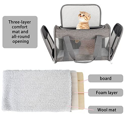 Cat Carrying Case - Pet Carrier Airline Approved, Protable and Breathable Pet Travel Carrier Removable Fleece Pad, Collapsible Cat Carrier Dog Carrier for Medium Cats Small Cats Dogs (X-Large, Grey) - color: grey, size: 20.0"L x 13.0"W x 13.0"H