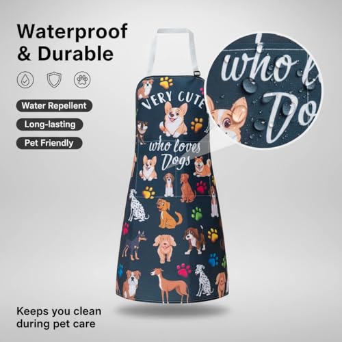 2 Pack Dog Grooming Waterproof Apron with Pockets, Dog Grooming Smock Apron for Groomers Women Pet Shop Work Clothes Bibs (Blue Black)