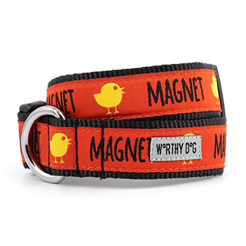 THE WORTHY DOG Spring Holiday Chick Magnet Dog Collar – Durable Nylon, Woven Ribbon, Quick-Release Buckle, Nickel D-Ring – Red, X-Large - color: Chick Magnet - Red, size: X Large