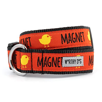 THE WORTHY DOG Spring Holiday Chick Magnet Dog Collar – Durable Nylon, Woven Ribbon, Quick-Release Buckle, Nickel D-Ring – Red, X-Large - color: Chick Magnet - Red, size: X Large