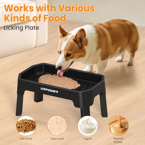 URPOWER 3-in-1 Elevated Dog Bowls - Mess Proof Double Deck 4 Height Adjustable Raised Stand with Stainless Steel Bowl & Slow Feeder & Licking Plate for Small, Medium & Large Dogs - color: Matte Black, size: Large
