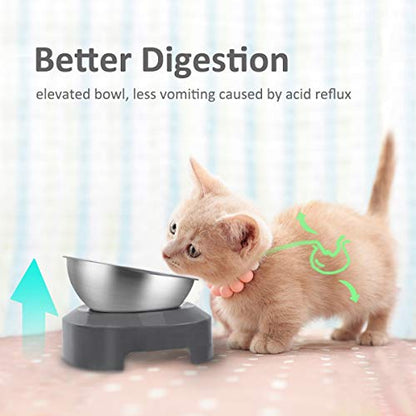 AYADA Raised Cat Food Bowl, Stainless Steel Cat Dish for Dry Wet Food Water, Anti Vomiting Elevated with Stand Ergonomic Lifted Slanted Tilted 15 Angle Metal Single Kitty Kitten Pet Bowl (Single) - color: Single