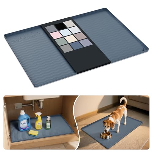 URMONA Waterproof Silicone Under Sink Mat 31'' x 22'' Shelf Liner for Kitchen and Bathroom, Cabinet and Counter Protector, Storage and Organizers, Litter Mat, Pet Cat Puppy Essentials(Dark Grey) - color: Dark Grey, size: 22"W x 31"L