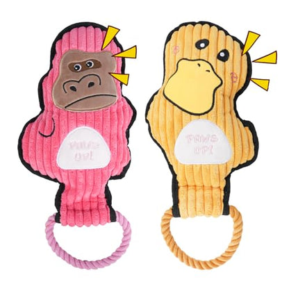 2-Pack Crinkle and Squeaky Dog Toys & Tough Tug of War Set - No Stuffing Chew-Resistant Plush Toys to Keep Them Busy, Best Birthday Gift for Small/Medium/Large Breeds (Ducks & Gorilla) - color: Ducks & Gorilla