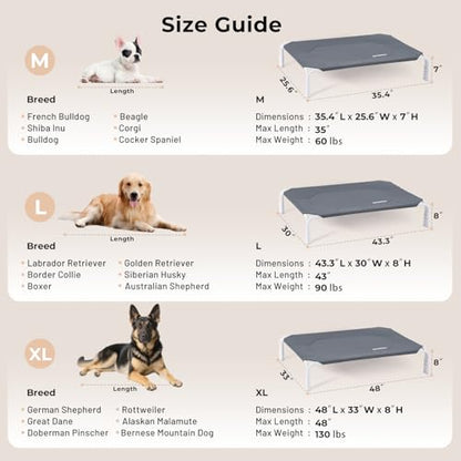 ZOMISIA Elevated Dog Cot Bed for Medium Size Dog, Cooling Dog Bed Frame with Non-Slip Floor Protectors & Breathable Mesh, Raised Outdoor Dog Cot Pet Hammock, 35x25 Inch, Tool-Free Assembly - size: M - 35"L x 26"W x 7"H