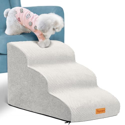 Topmart 3 Tiers Foam Dog Ramps/Steps,Non-Slip, Extra Wide Deep Dog Stairs,High Density Foam Pet Stairs/Ladder,Best for Older Cats,Small Pets,Ivory-White | High Density Foam Pet Stairs/Ladder,Best for Older Dogs,Cats,Small Pets - color: Ivory-White, size: