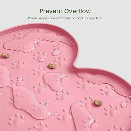 PWTAA Dog Food Mat Anti-Slip Silicone Dog Bowl Mat Thicker Pet Placemat Waterproof Cat Feeder Pad with Raised Edge Puppy Kitten Feeding Mats Suitable Small Medium-Sized Dogs Cats Eating Tray - 2PCS - color: Pink, size: 19.4" x 9.8"-2PCS