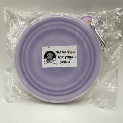 Medium Collapsible Dog Bowl 23oz,2 Pack Portable and Foldable Pet Travel Bowls with 2 Carabiners & Lids for Dogs Cats and Small Animals (Macaron Purple+Pink, 650ml)