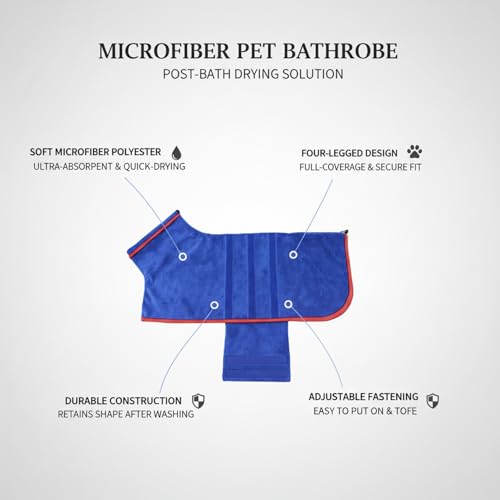 Dog Drying Robe, Absorbent Microfiber Pet Towel Wrap with Leg Openings for Small Dogs - color: Blue