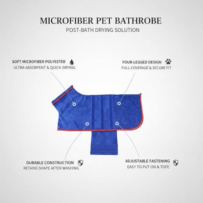 Dog Drying Robe, Absorbent Microfiber Pet Towel Wrap with Leg Openings for Small Dogs - color: Blue