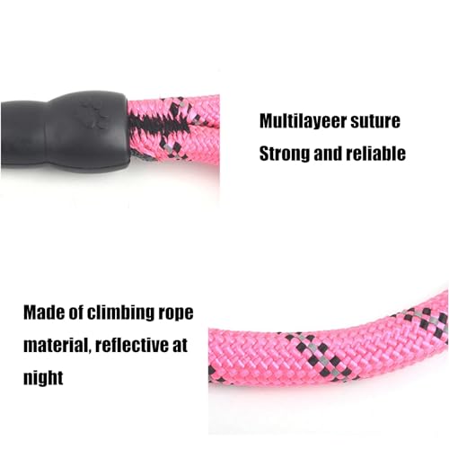 Heavy Duty Rope Dog Leash, 6.5 FT with Comfortable Padded Handle & Highly Reflective Threads, Tangle-Free Training Walking Leash for Small, Medium and Large Dogs (Pink, 6.5FT)
