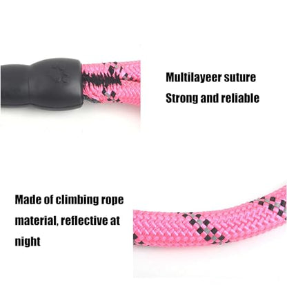 Heavy Duty Rope Dog Leash, 6.5 FT with Comfortable Padded Handle & Highly Reflective Threads, Tangle-Free Training Walking Leash for Small, Medium and Large Dogs (Pink, 6.5FT)