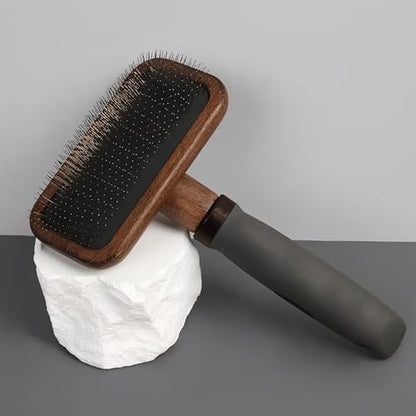 Premium Bamboo Slicker Brush for Dogs & Cats, Wooden Pet Grooming Brush with Soft Stainless Steel Pins & TPR Comfort Grip Handle, Removes Loose Hair, Mats & Tangles