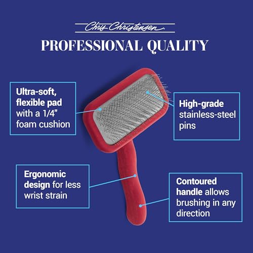 Chris Christensen Mark II Slicker Brush, Groom Like a Professional, Stainless Steel Pins, Lightweight Beech Wood Body, Ground and Polished Tips, Red Small - size: Mark II Small-RED