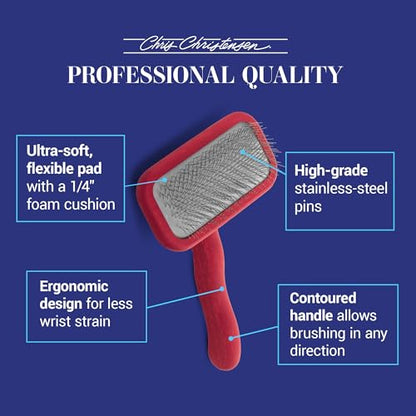 Chris Christensen Mark II Slicker Brush, Groom Like a Professional, Stainless Steel Pins, Lightweight Beech Wood Body, Ground and Polished Tips, Red Small - size: Mark II Small-RED