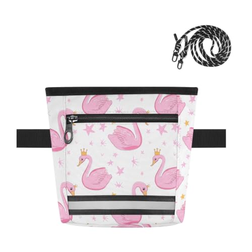 Flamingos Water-Resistant Dog Treat Pouch, 3 Ways to Wear Treat Bag with Magnetic Closure & Reflective Strip, Hands-Free for Pet Training, Walking