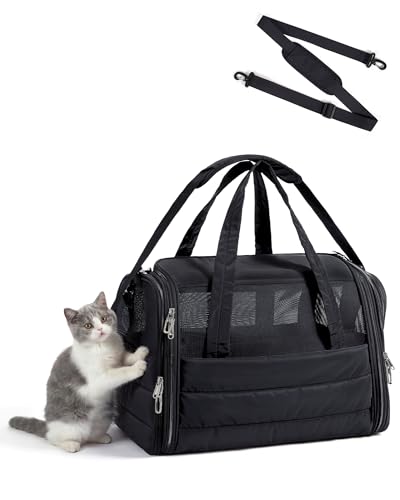 BAGSMART Cat Carrier: Soft-Sided Pet Carrier for Small Medium Cats Dogs Puppy Quilted Collapsible Puffy Travel Bag Up to 25 Lbs Black - color: Black, size: 19.3"L x 13.0"W x 13.0"H
