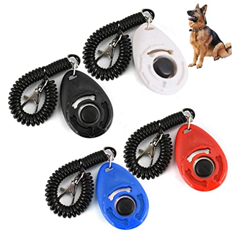 Garneck 4pcs Professional Dog Clicker Big Button Design for Training of Dogs Puppies Cats and Horses Loud Sound Wrist Strap